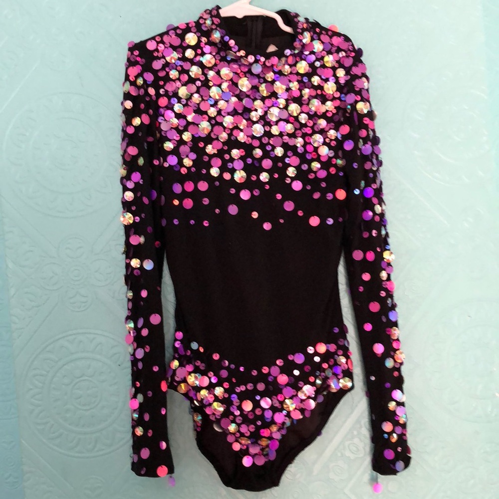 Black with pink sequined Glamour brand dance costume